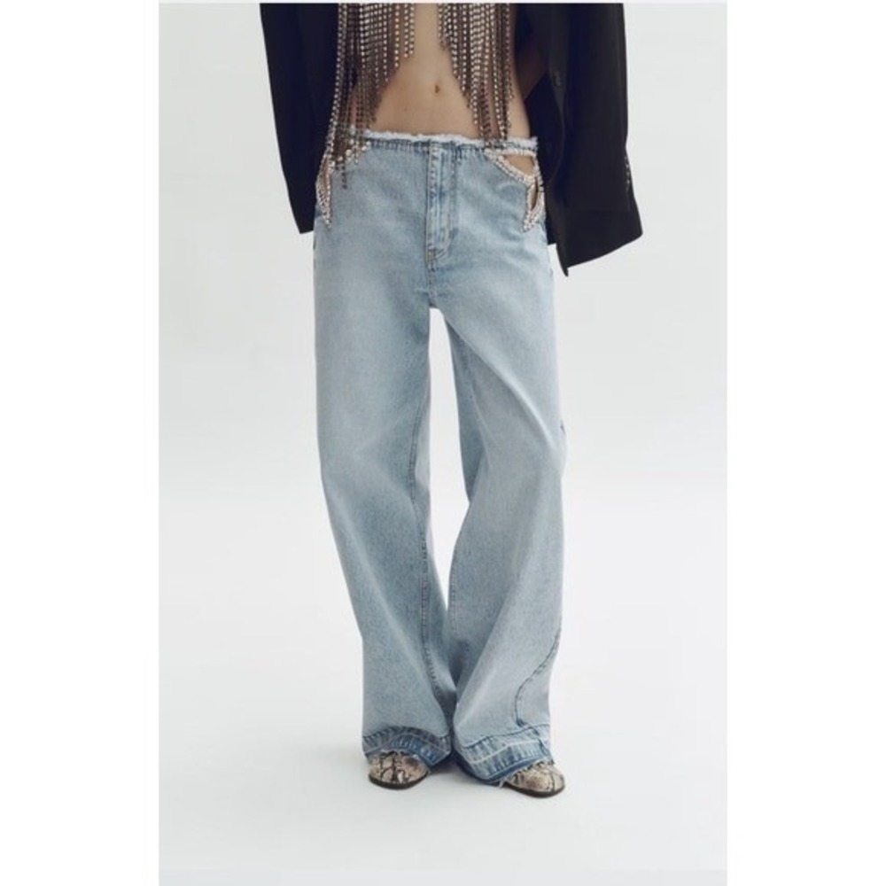 Stella McCartney x H&M Wide Leg Star Cut Out Rhinestone Embellished Jeans -  18